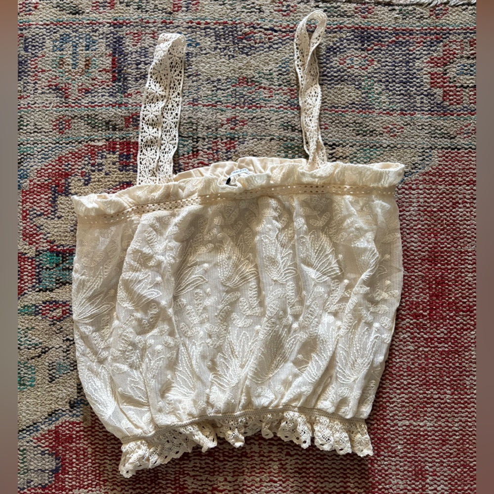 Zara Lace Embroidered Crop Tank Top size L